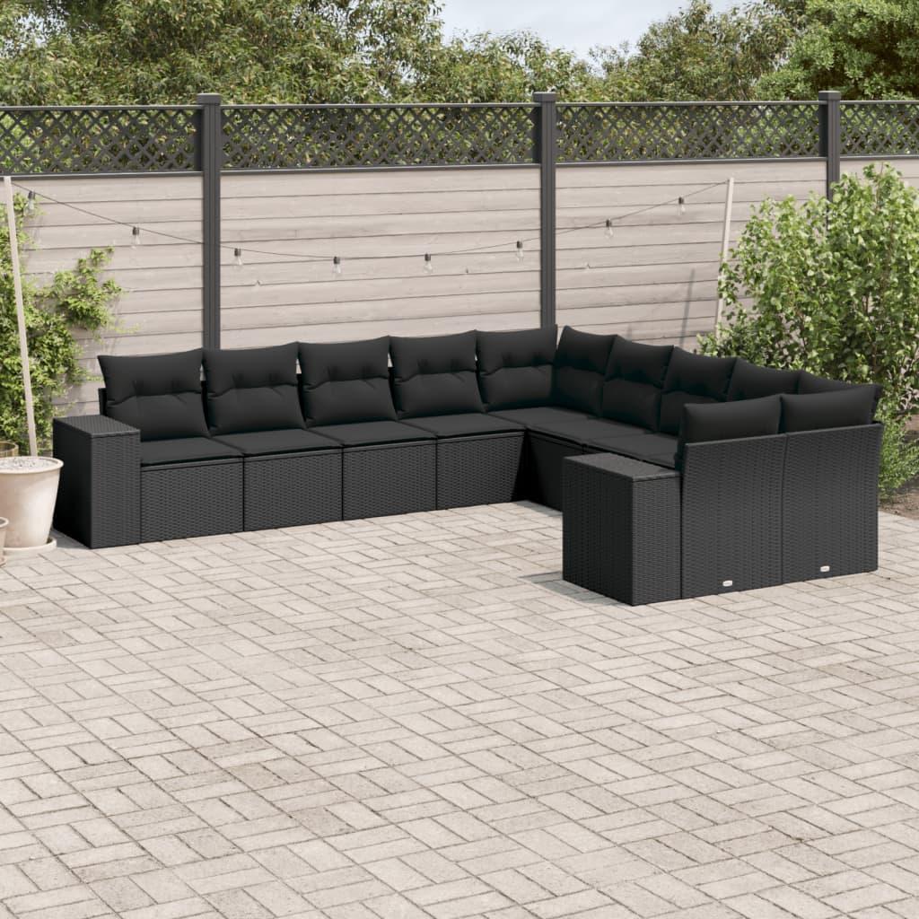 Sofasæt til haven 10 dele med hynder polyrattan sort