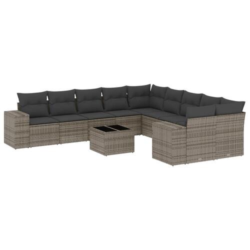 Loungesæt til haven 11 dele med hynder polyrattan grå