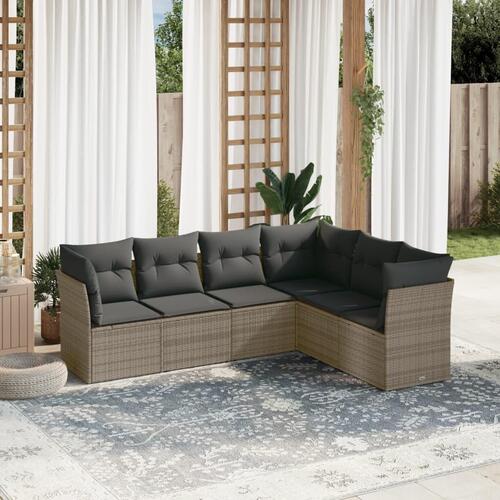 Sofasæt til haven 6 dele med hynder polyrattan grå