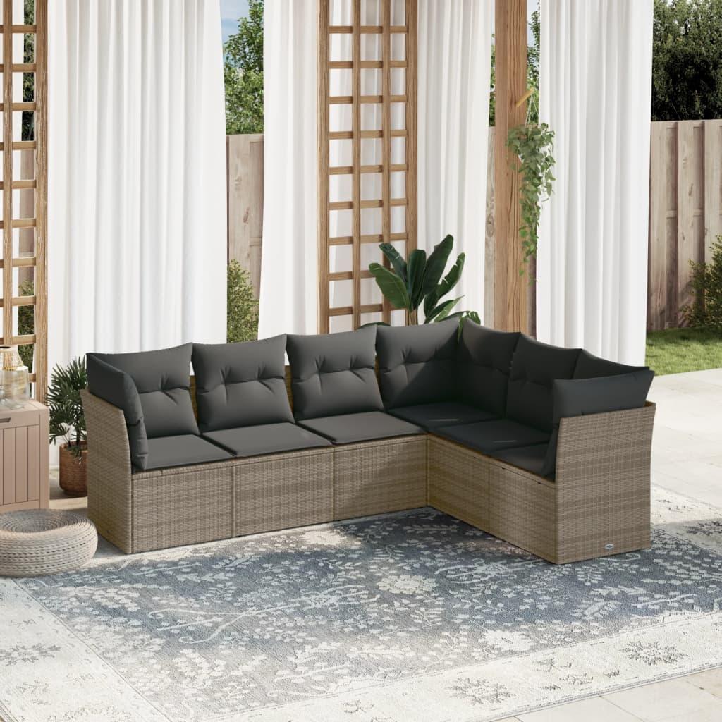 Sofasæt til haven 6 dele med hynder polyrattan grå