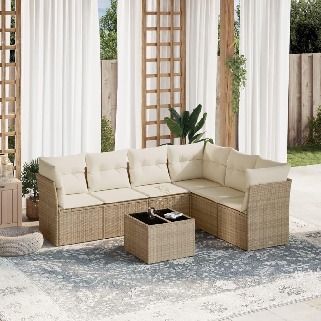 Sofasæt til haven 7 dele med hynder polyrattan beige