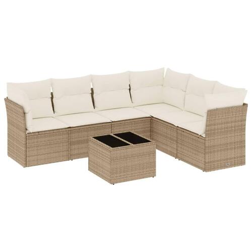 Sofasæt til haven 7 dele med hynder polyrattan beige