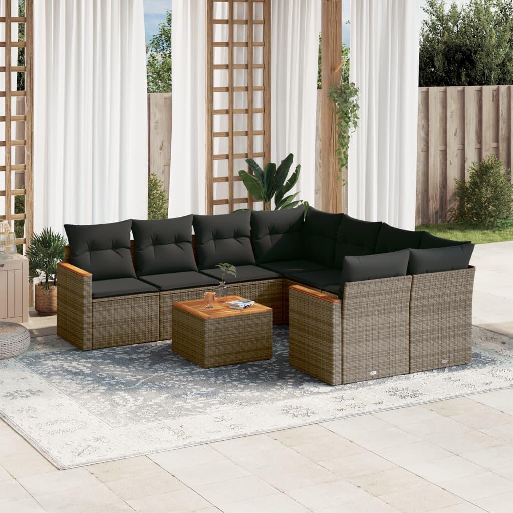 Sofasæt til haven 9 dele med hynder polyrattan grå