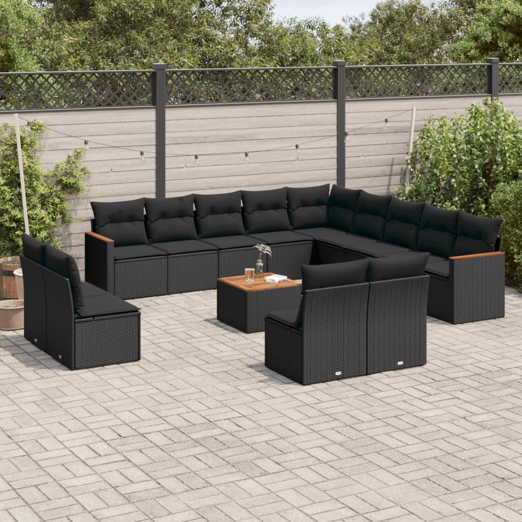 Sofasæt til haven 14 dele med hynder polyrattan sort billede