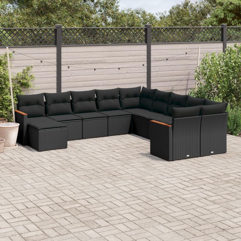 Sofasæt til haven 11 dele med hynder polyrattan sort