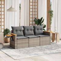 Havesofasæt 3 dele med hynder polyrattan grå