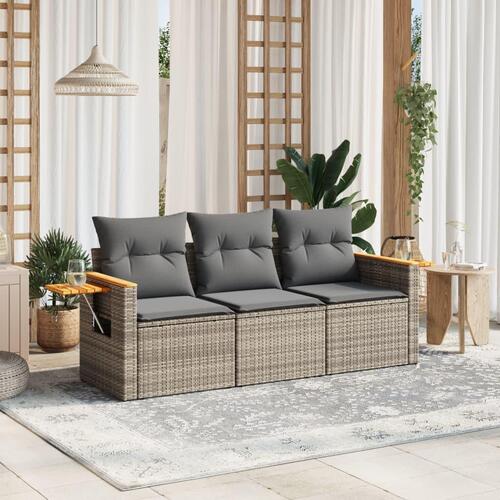 Havesofasæt 3 dele med hynder polyrattan grå