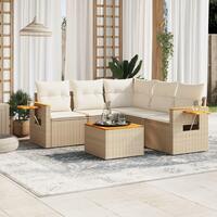 Sofasæt til haven 6 dele med hynder polyrattan beige