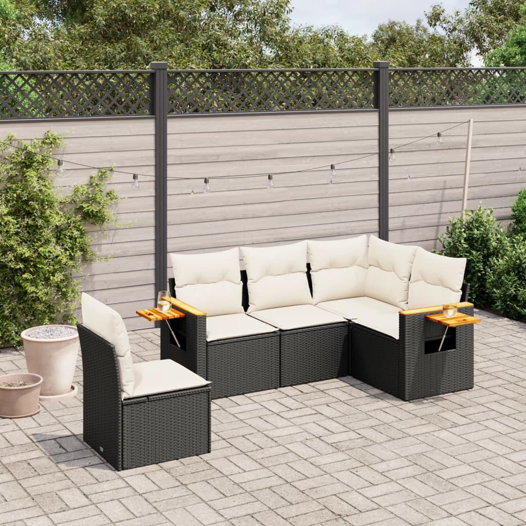 Sofasæt til haven 5 dele med hynder polyrattan sort