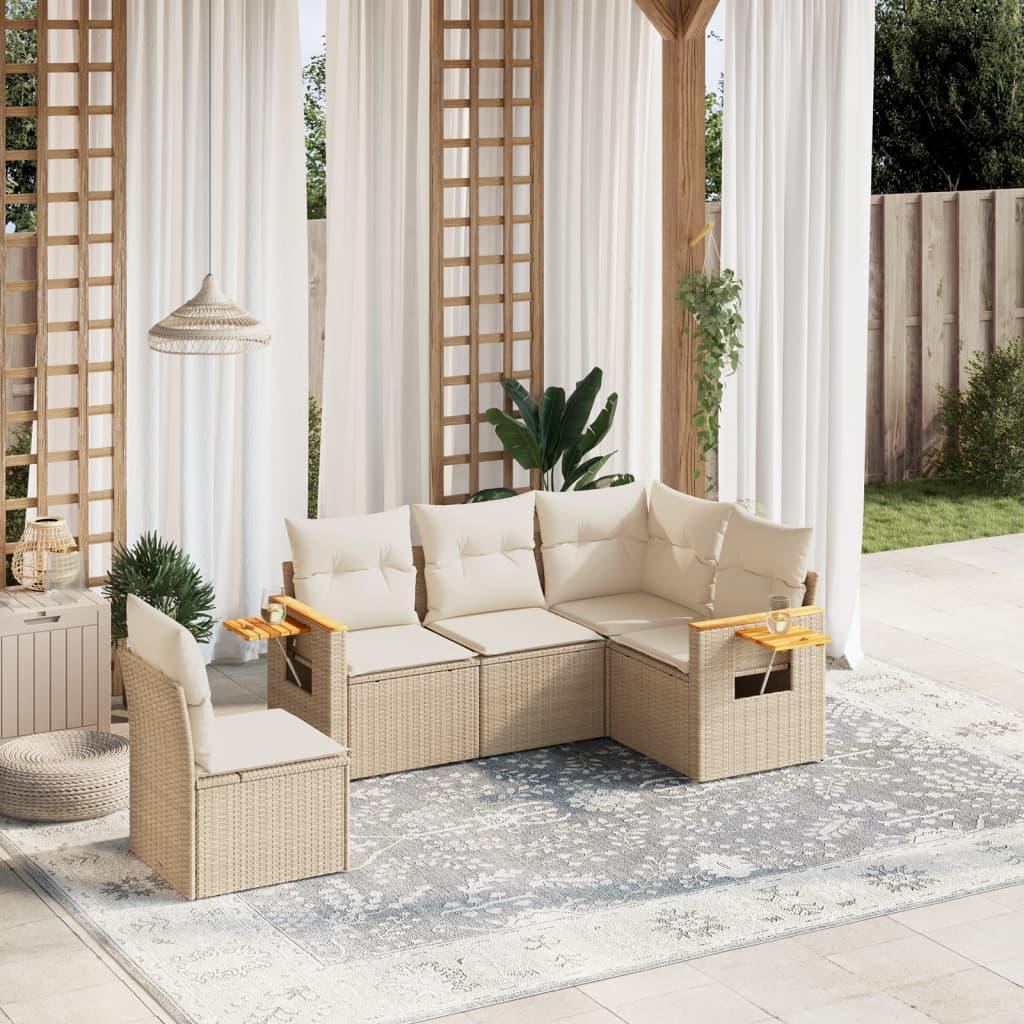 Sofasæt til haven 5 dele med hynder polyrattan beige