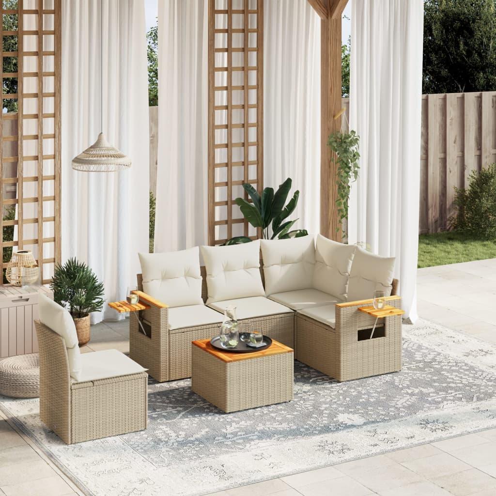 Sofasæt til haven 6 dele med hynder polyrattan beige