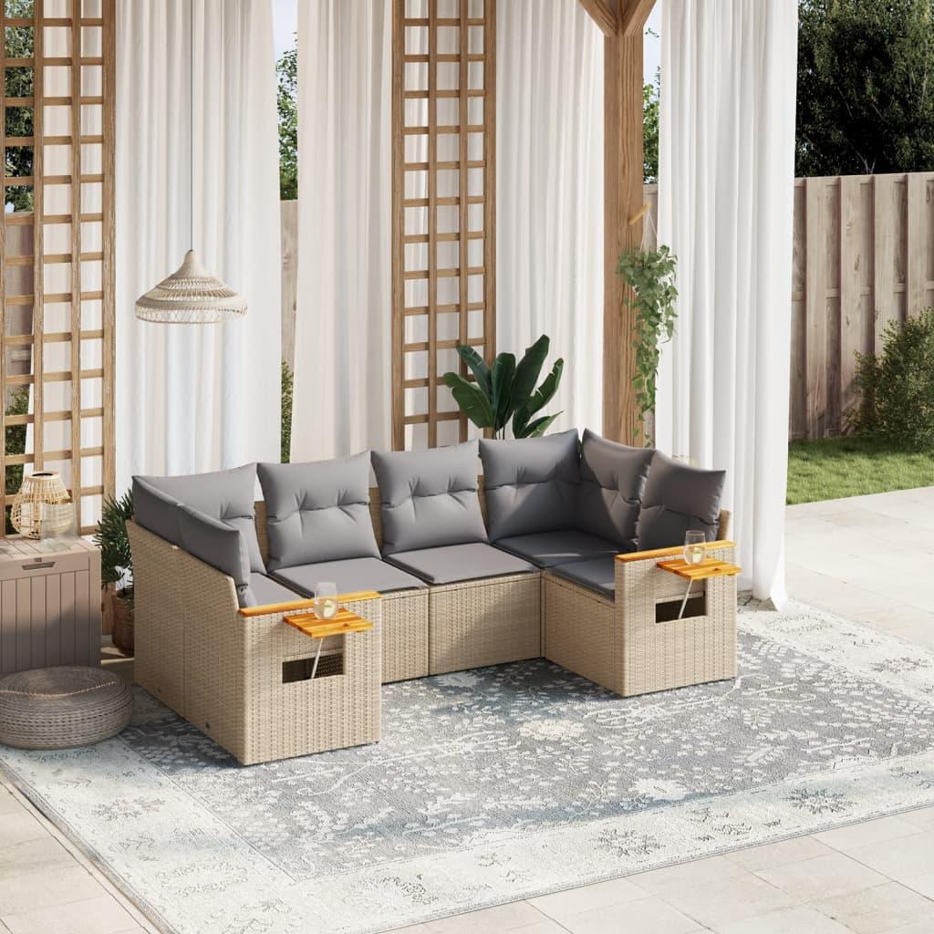 Sofasæt til haven i polyrattan - 6 dele med hynder, beige