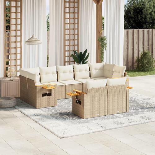 Sofasæt til haven 9 dele med hynder polyrattan beige