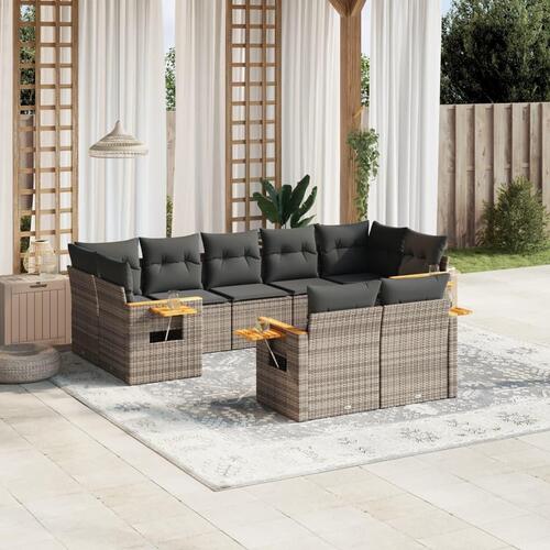Sofasæt til haven 9 dele med hynder polyrattan grå