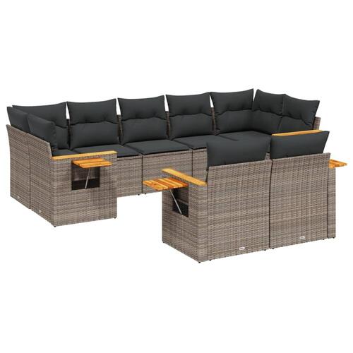 Sofasæt til haven 9 dele med hynder polyrattan grå
