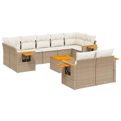 Sofasæt til haven 10 dele med hynder polyrattan beige