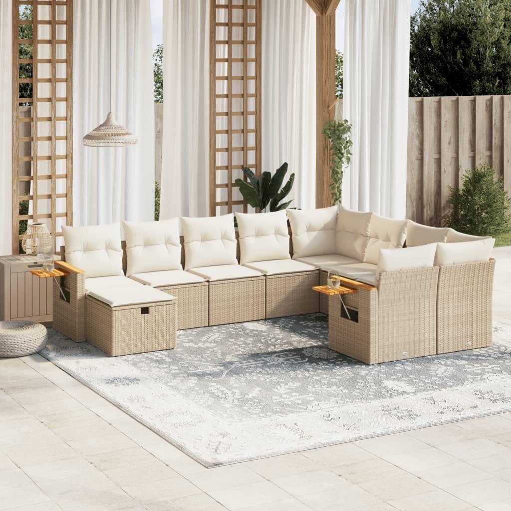 Sofasæt til haven 10 dele med hynder polyrattan beige