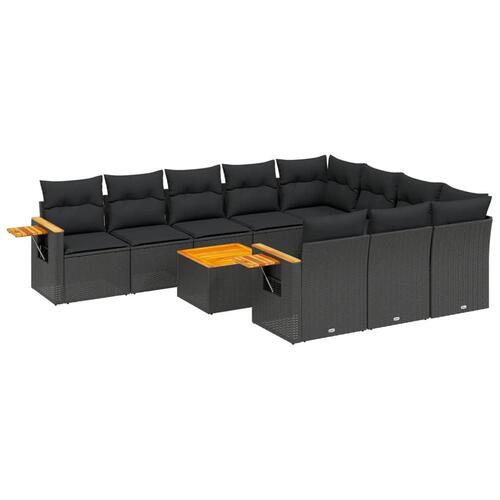 Sofasæt til haven 11 dele med hynder polyrattan sort