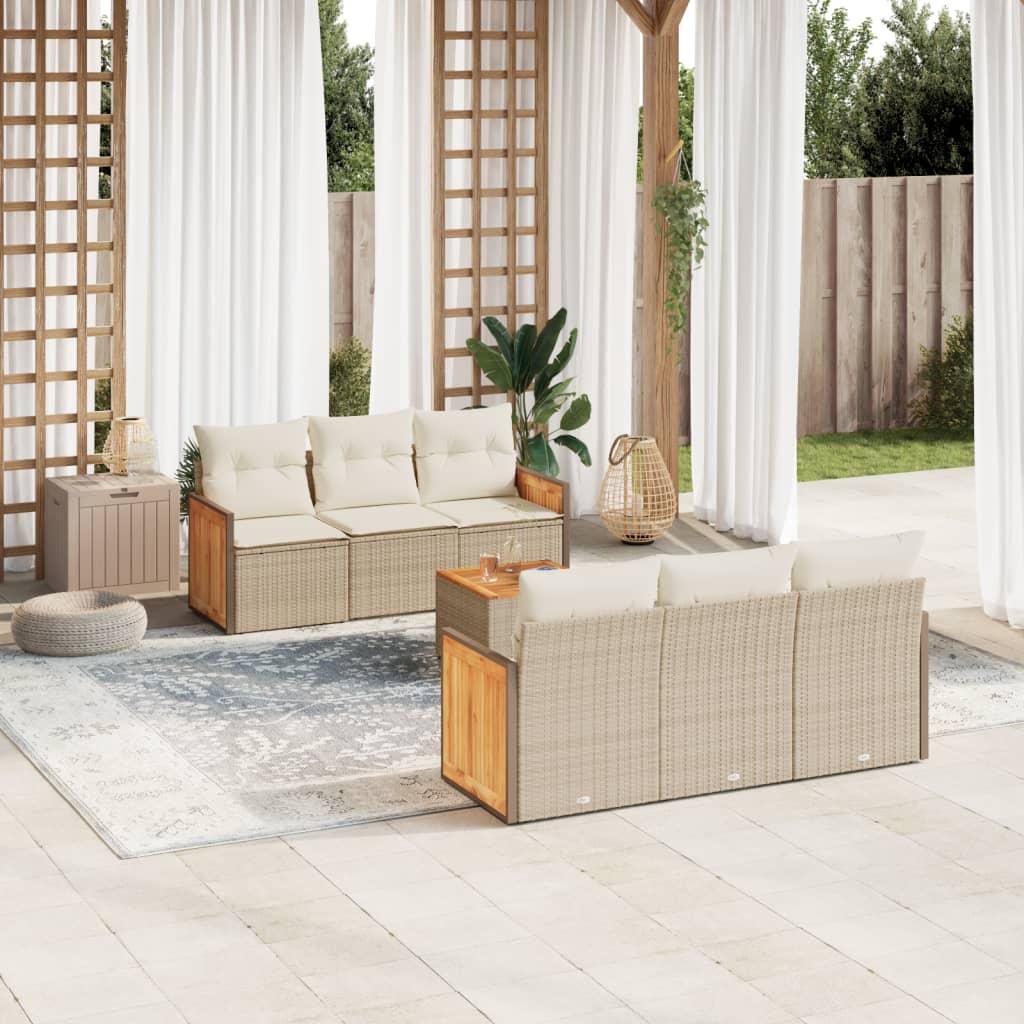 Sofasæt til haven 7 dele med hynder polyrattan beige