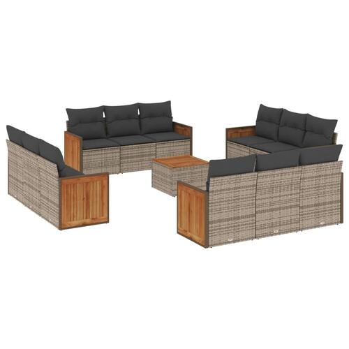 Sofasæt til haven 13 dele med hynder polyrattan grå