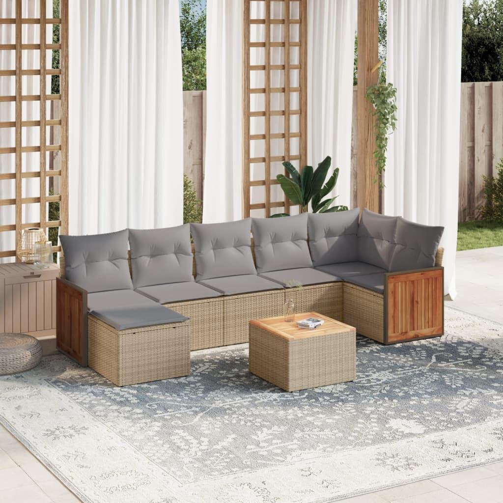 Sofasæt til haven 8 dele med hynder polyrattan beige