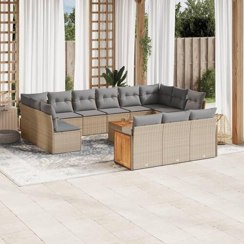 Sofasæt til haven 14 dele med hynder polyrattan beige