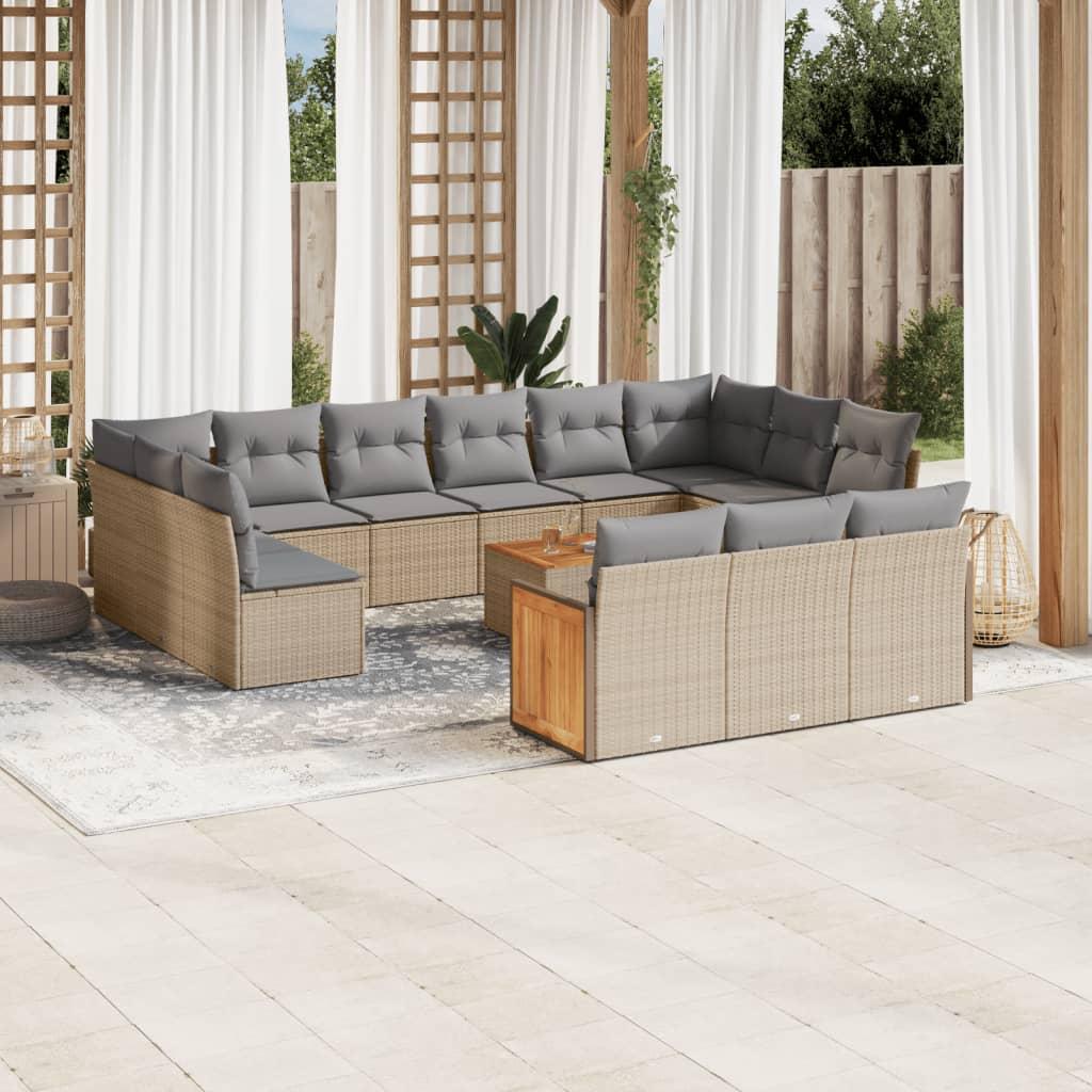 Sofasæt til haven 14 dele med hynder polyrattan beige
