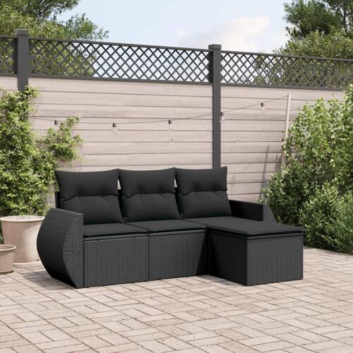 Sofasæt til haven 4 dele med hynder polyrattan sort