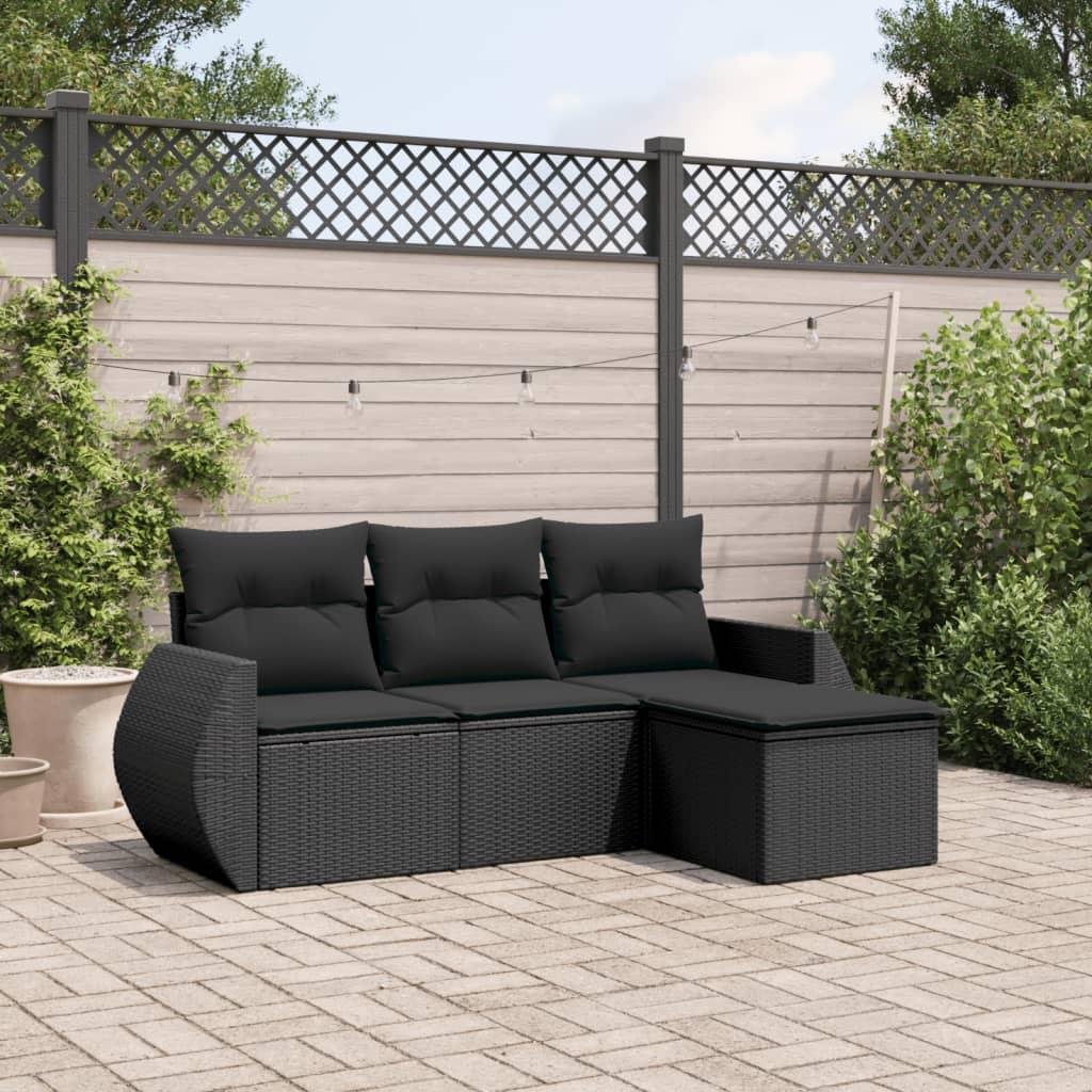 Sofasæt til haven 4 dele med hynder polyrattan sort