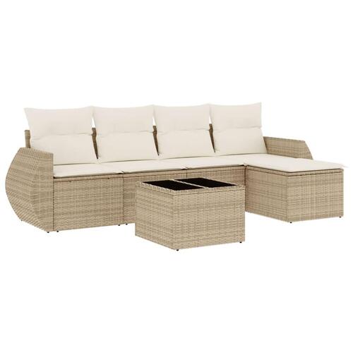 Sofasæt til haven 6 dele med hynder polyrattan beige
