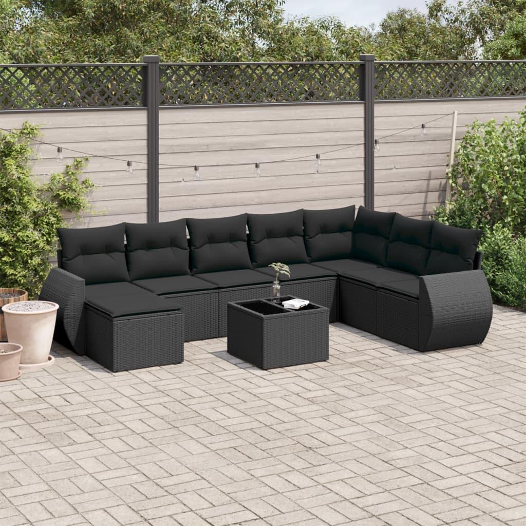 Sofasæt til haven 9 dele med hynder polyrattan sort