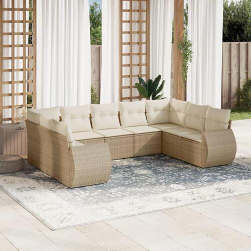 Sofasæt til haven 9 dele med hynder polyrattan beige