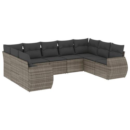 Sofasæt til haven 9 dele med hynder polyrattan grå