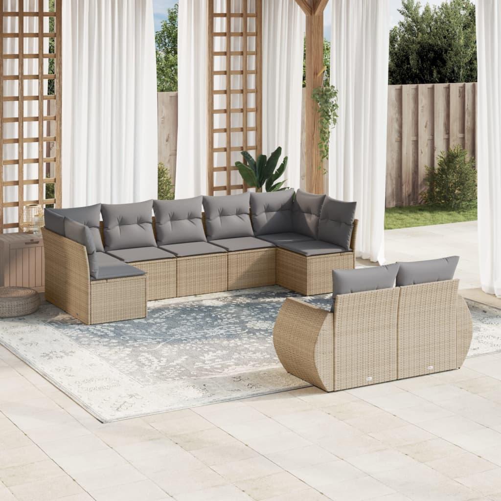 Sofasæt til haven 9 dele med hynder polyrattan beige