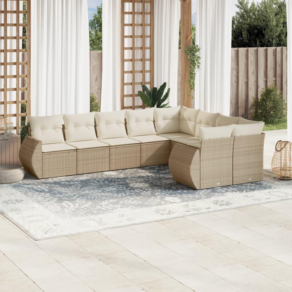 Sofasæt til haven 9 dele med hynder polyrattan beige