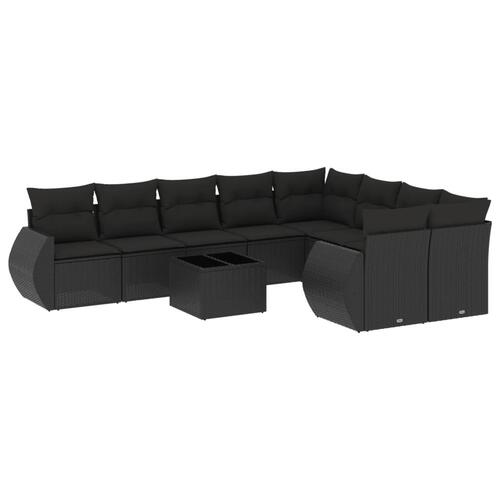 Sofasæt til haven 10 dele med hynder polyrattan sort