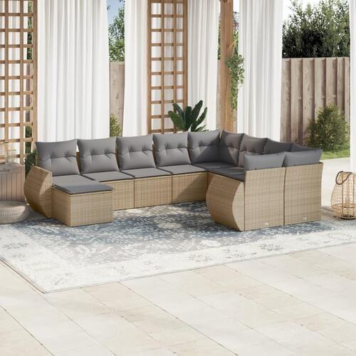 Sofasæt til haven 10 dele med hynder polyrattan beige