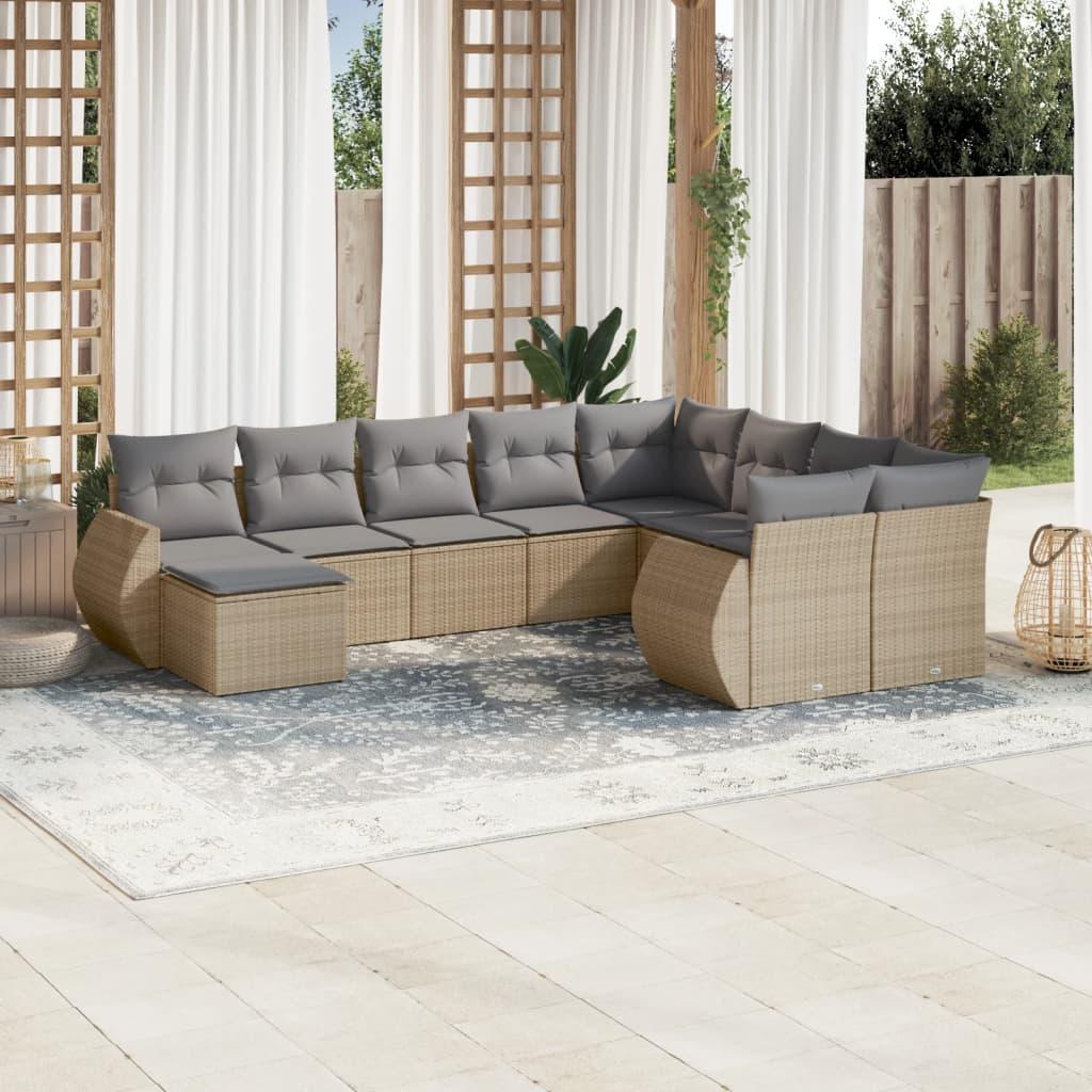 Sofasæt til haven 10 dele med hynder polyrattan beige