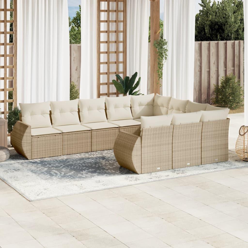 Sofasæt til haven 10 dele med hynder polyrattan beige