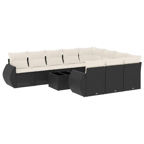 Sofasæt til haven 11 dele med hynder polyrattan sort