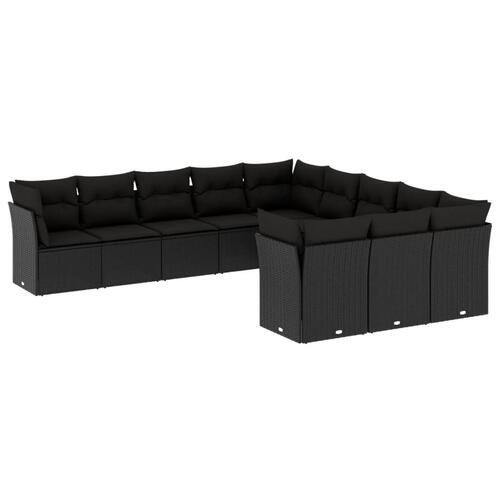 Sofasæt til haven 11 dele med hynder polyrattan sort