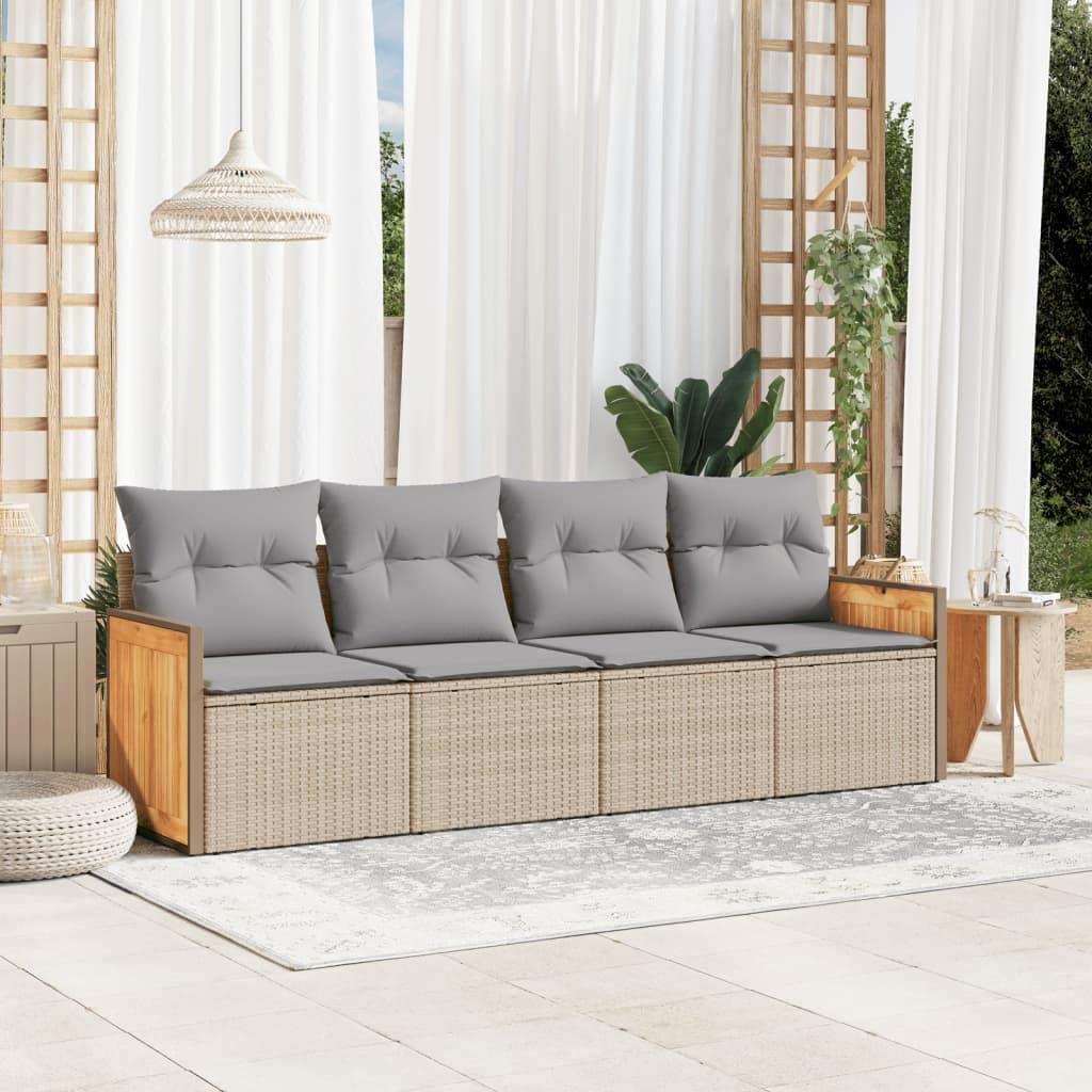 Sofasæt Til Haven 4 Dele Med Hynder Polyrattan - beige og grå / Uden bord