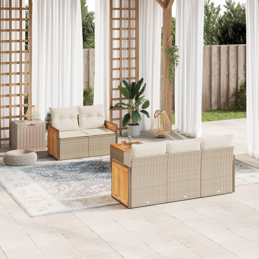 Sofasæt til haven 6 dele med hynder polyrattan beige billede