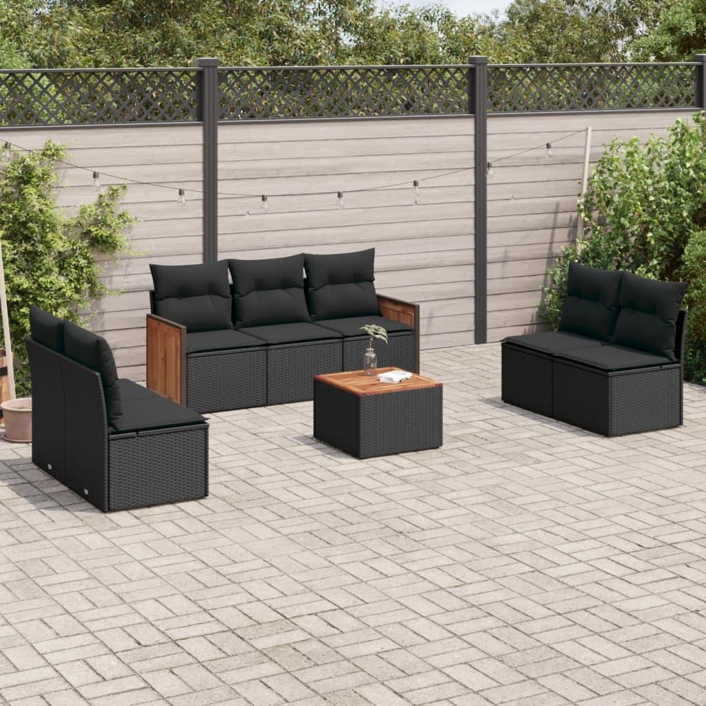 Sofasæt til haven 8 dele med hynder polyrattan sort billede