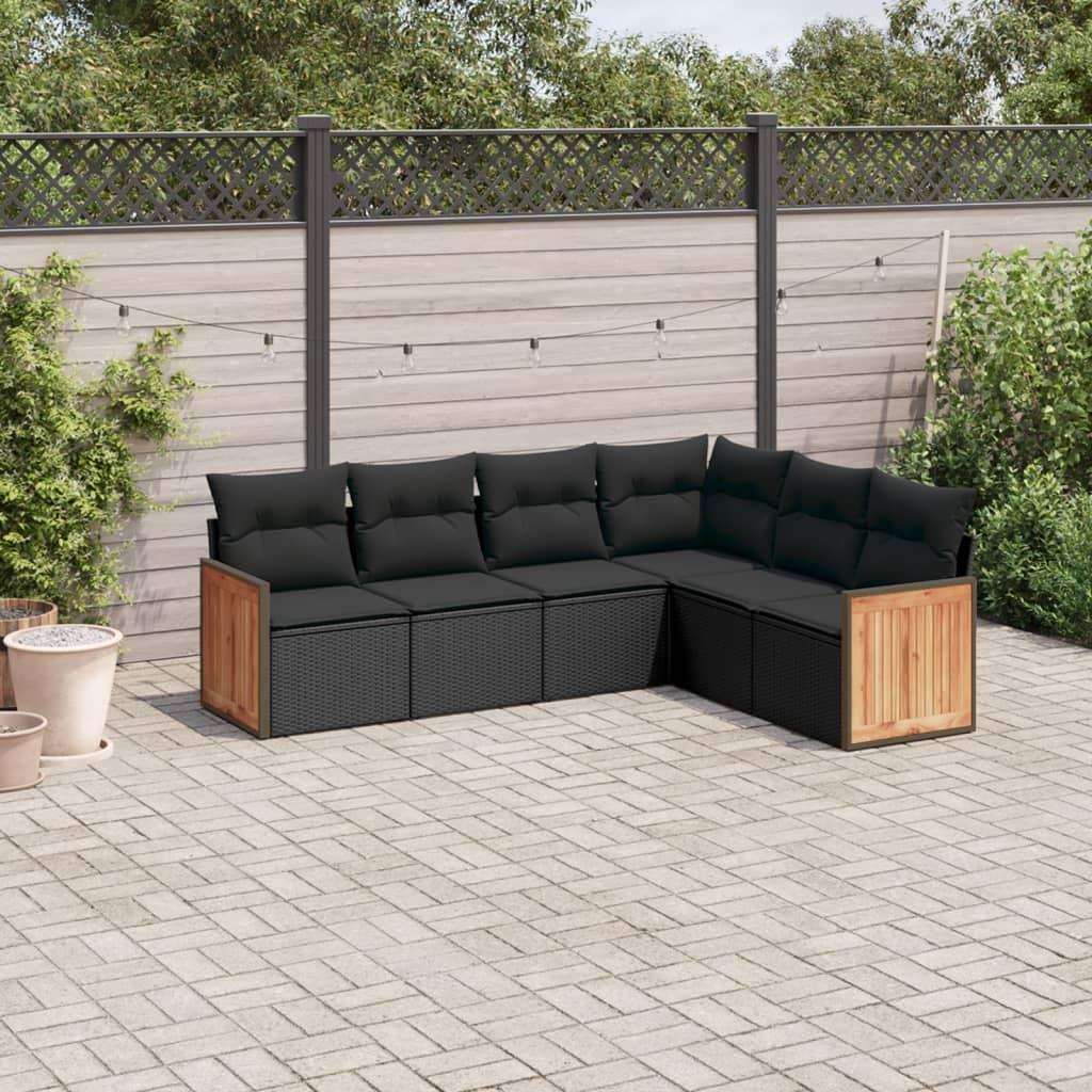 Sofasæt til haven i polyrattan - 6 dele med sorte hynder billede