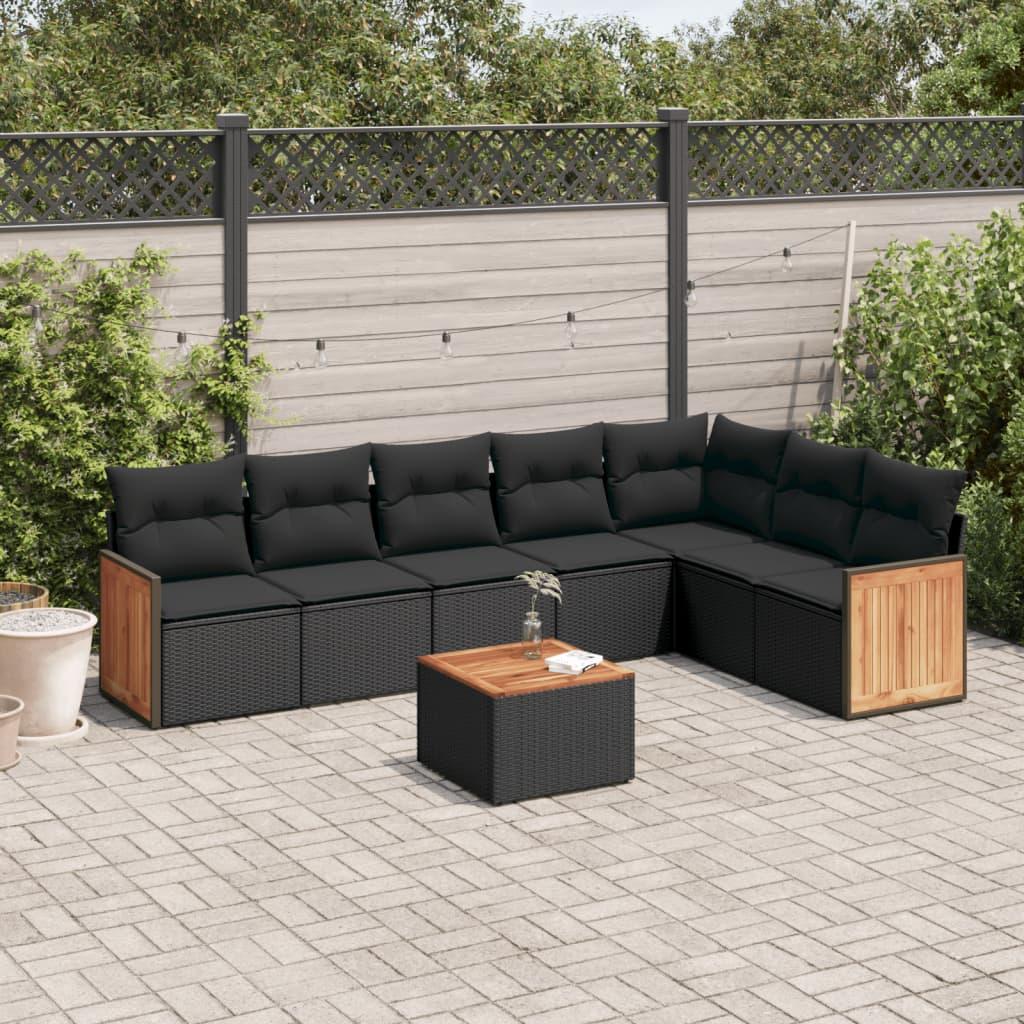 Sofasæt til haven 8 dele med hynder polyrattan sort billede
