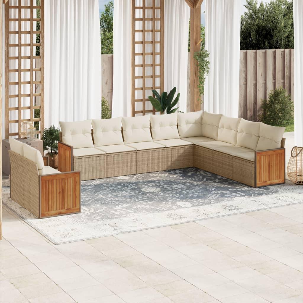 Sofasæt til haven 10 dele med hynder polyrattan beige