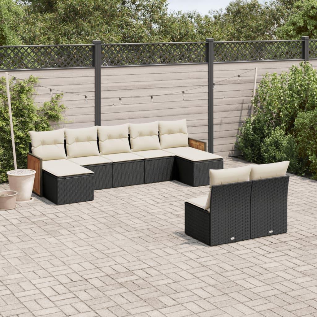 Sofasæt til haven - 9 dele med hynder i polyrattan, sort