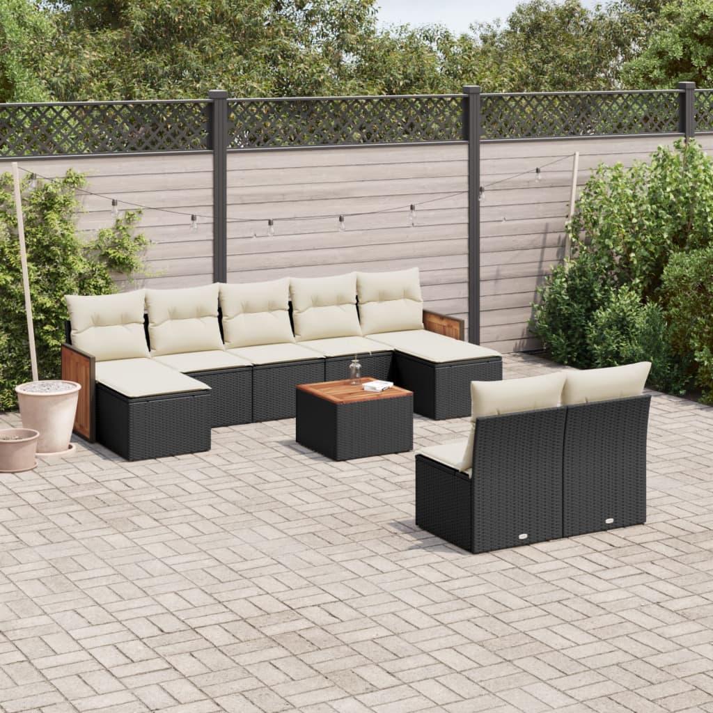Havesofasæt i polyrattan - 10 dele med hynder, sort billede