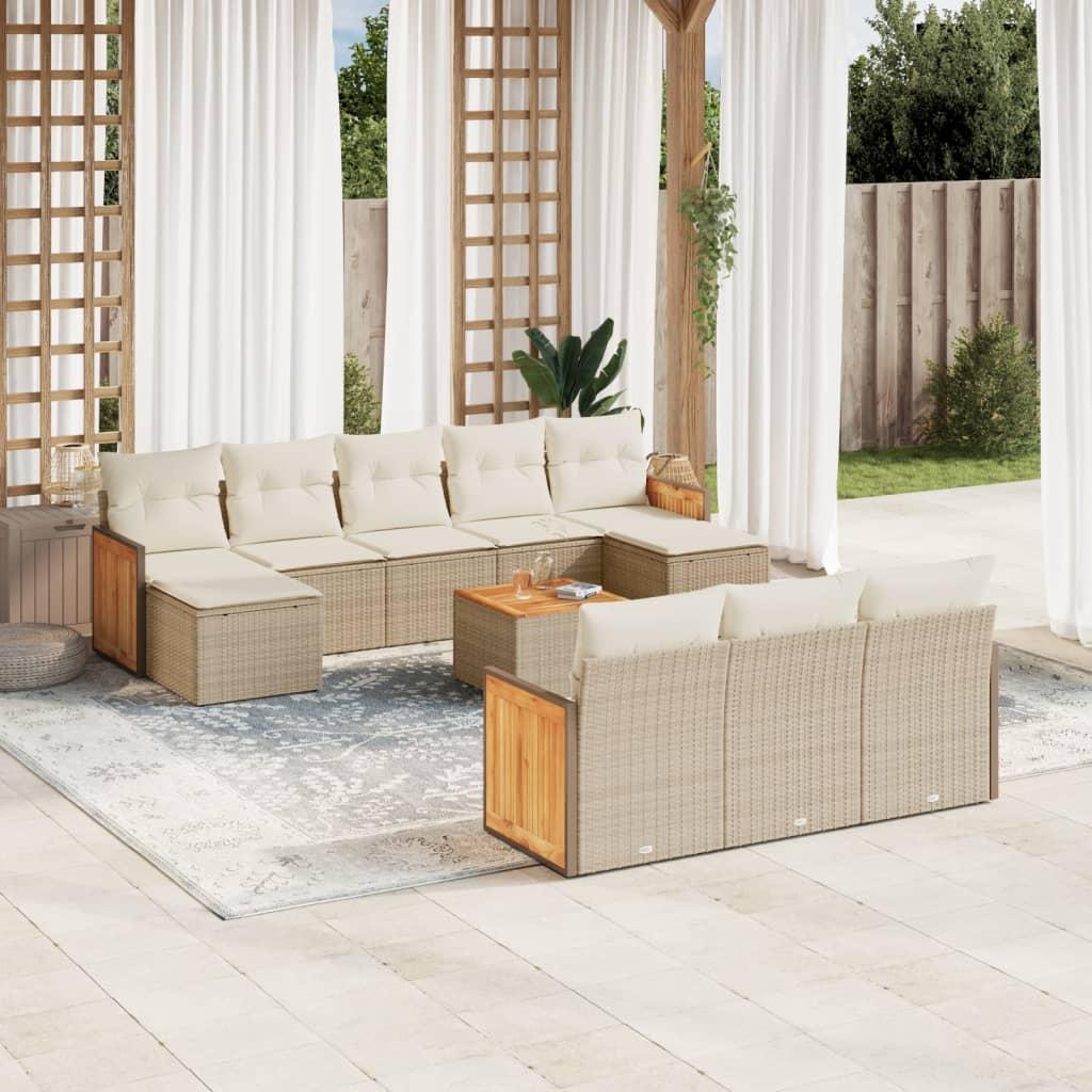 Sofasæt til haven i polyrattan - 11 dele med hynder, beige